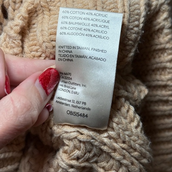 Free People Tan Knit Sweater XS Boho Open Stitch Pullover - Picture 6 of 6